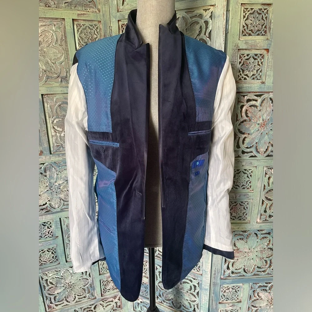 Egara Men’s Navy Velvet Smoking Jacket 38R - Picture 7 of 9